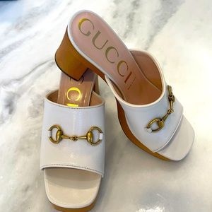 GUCCI Granada mystic white horsebit platform sandal